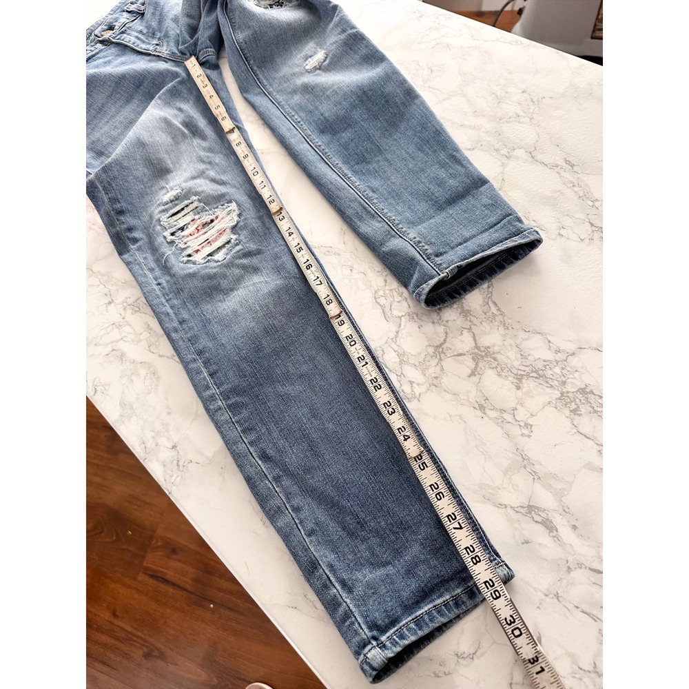 WHBM Floral Peekaboo Disrressed Skinny Ankle Cotton Blue Jeans Womens Size 6 - Picture 11 of 11